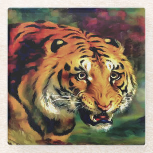 Snarling Tiger Artistic Portrait Glasuntersetzer