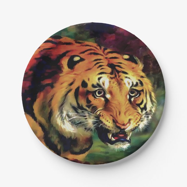Snarling Tiger Artistic Portrait Pappteller (Vorderseite)