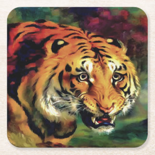 Snarling Tiger Artistic Portrait Rechteckiger Pappuntersetzer