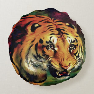 Snarling Tiger Artistic Portrait Rundes Kissen
