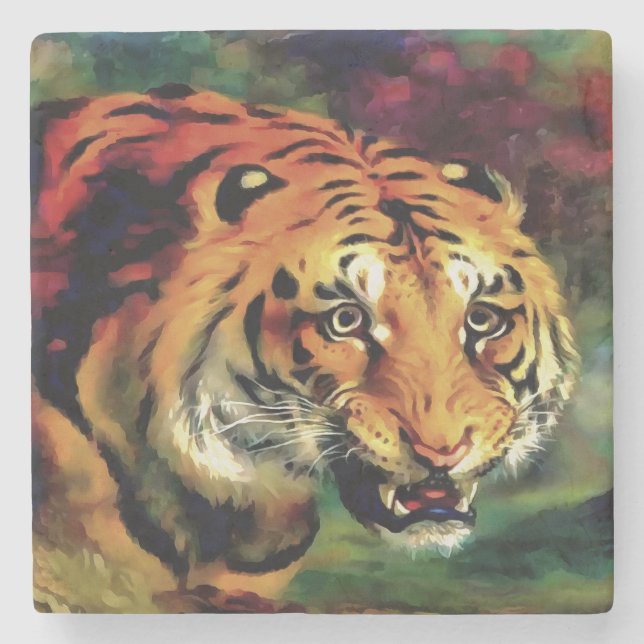 Snarling Tiger Artistic Portrait Steinuntersetzer (Vorderseite)