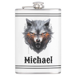 Snarling Wolf Personalized Flachmann