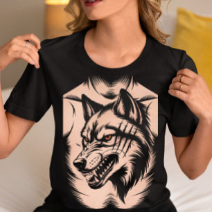 Snarling Wolf Tattoo - Fierce Wild Animal Graphic T-Shirt