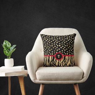 Snazzy Animal Print Inspiriert Schwarz Gold und Ro Kissen