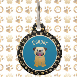 Snazzy Black Aquamarin Mops und Pawprints Hundenna Haustiermarke