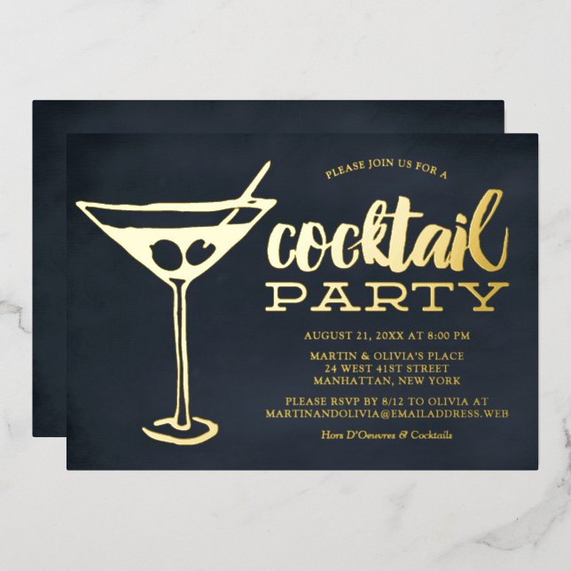 Snazzy Blue Martini Party Folieneinladung (Vorderseite/Rückseite)