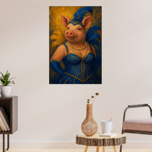 Snazzy Female Pig Portrait Mardi Gras Poster