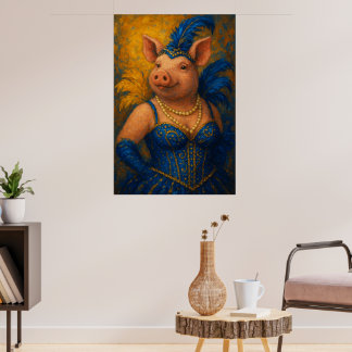 Snazzy Female Pig Portrait Mardi Gras Poster