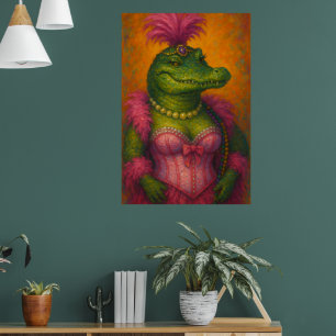 Snazzy Femme Crocodile Portrait Mardi Gras Poster