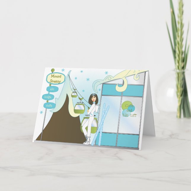 Snazzy Ski-Häuschen Feiertagskarte (Vorderseite)