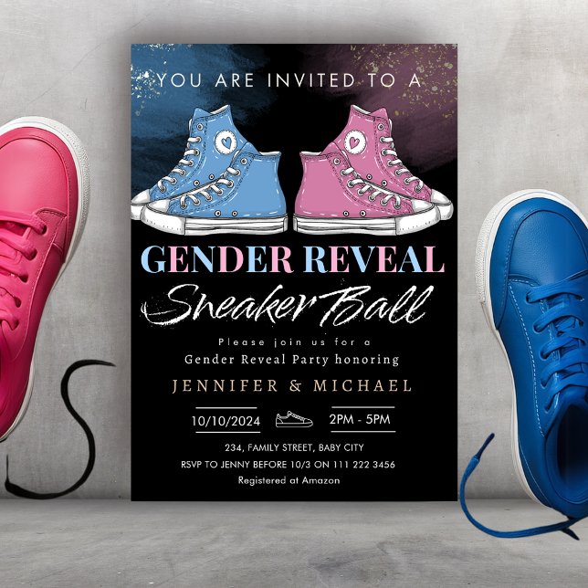 Sneaker Ball Gender Reveal Blau oder Rosa Einladung (Sneaker Ball Gender Reveal Blue or Pink Invitation)