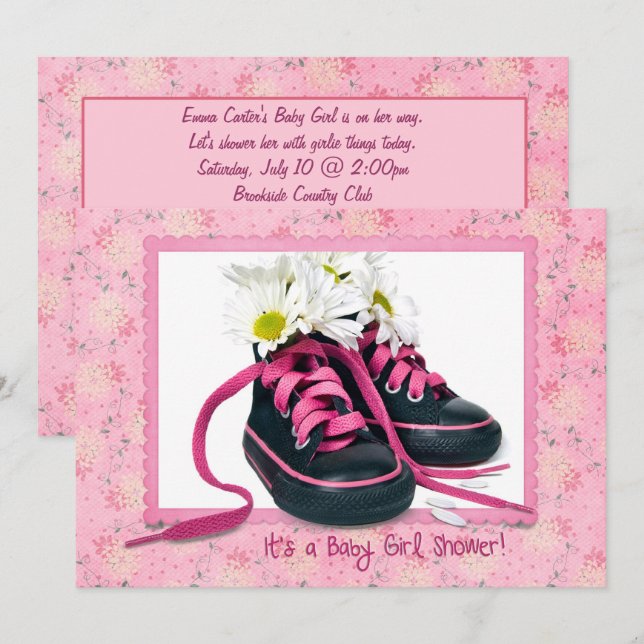Sneakers for Baby Girl Shower Einladung (Vorne/Hinten)
