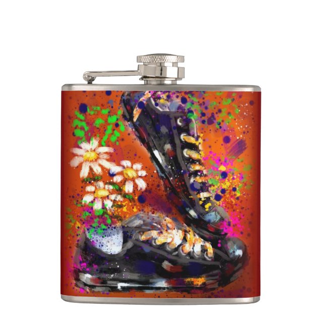 Sneakers und Daisies beeindruckend Orange White Flachmann (Vorderseite)