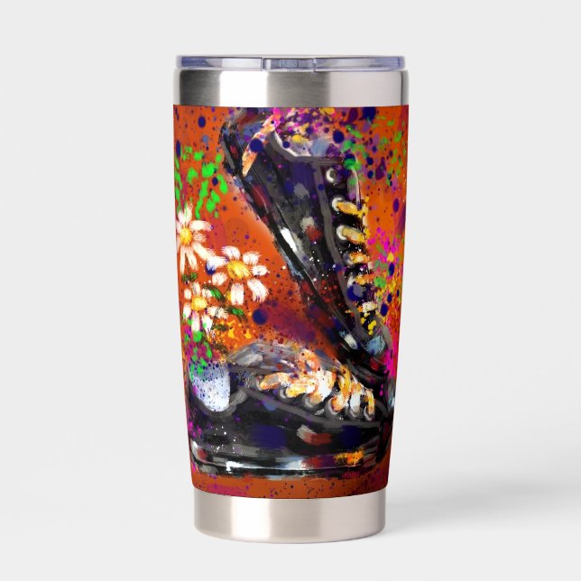 Sneakers und Daisies impressionistisches Orange Ma Thermobecher (Rückseite)