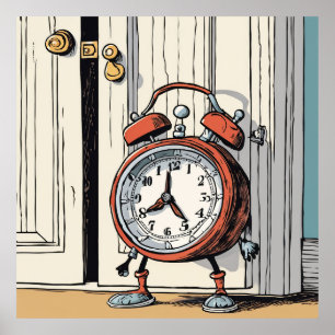 Sneaky Alarm Clock - Whimsical Doorway Poster
