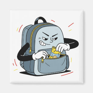 Sneaky Backpack Snack Dieb   Funny Cartoon Magnet