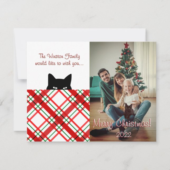 Sneaky Cat Madras Karo Karierte Weihnachtskarte Mitteilungskarte (Vorderseite)