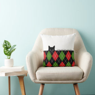 Sneaky Cat Raute Red Green Black Kissen