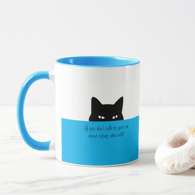 Sneaky Cat Sprechen Sie mit Ihrer Cat Tasse Blue (Mit Donut)