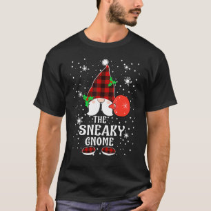 Sneaky Gnome Buffalo Karo Gitter Passende Familien T-Shirt