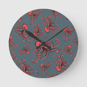 Sneaky Octopus Pattern Runde Wanduhr