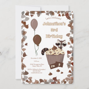 Sneaky Raccoon & Chocolate Cupcake Birthday Einladung