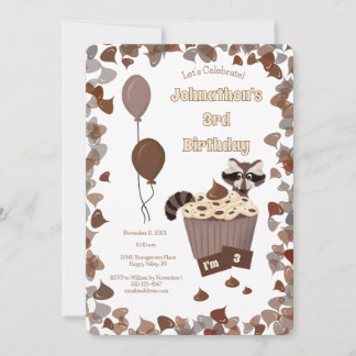 Sneaky Raccoon & Chocolate Cupcake Birthday Einladung