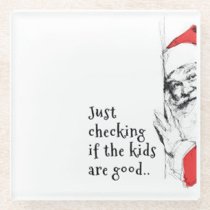 Sneaky Santa prüft Kinder Glasuntersetzer