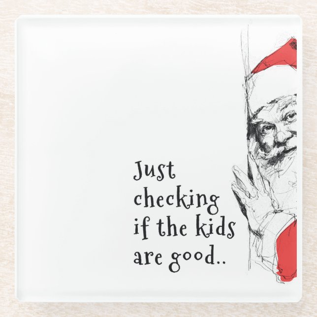 Sneaky Santa prüft Kinder Glasuntersetzer (Vorderseite)