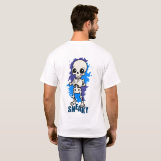 Sneaky Süßes Skelett Halloween Blau Splash T-Shirt