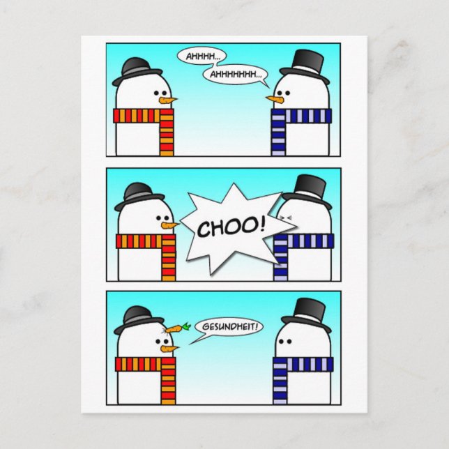 Sneezing Snowman Postkarte (Vorderseite)