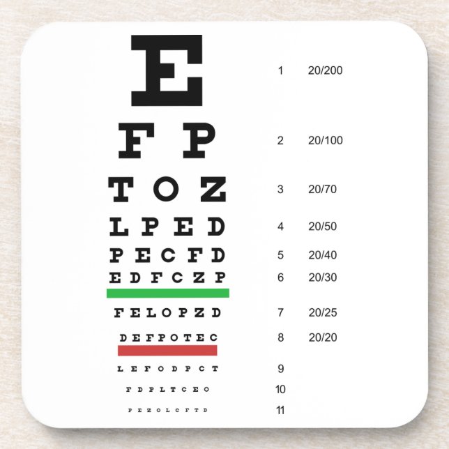 Snellen Augen-Diagramm-Korken-Untersetzer Getränkeuntersetzer (Vorderseite)