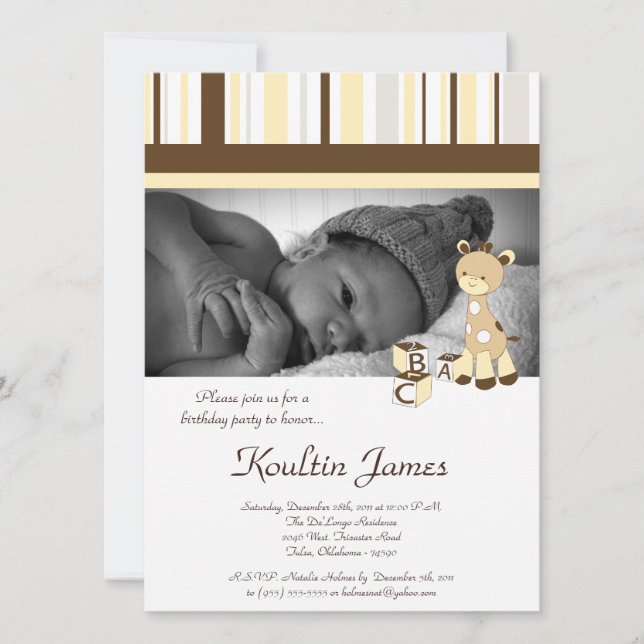 Snicker Doodle Giraffe Jaune Invitation Anniversai (Devant)