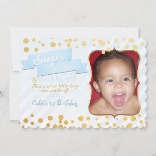 Snips & Snails Bleu & Gold Party Photo Invitations