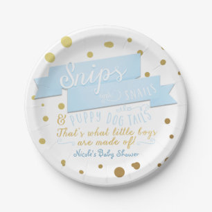 Snips & Snails Jungen Blau & Gold Baby Shower Tell Pappteller