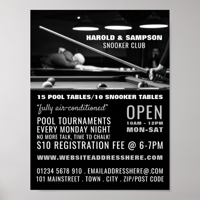 Snooker Club Portrait, Pool, Snooker Club Advertiv Poster (Vorne)