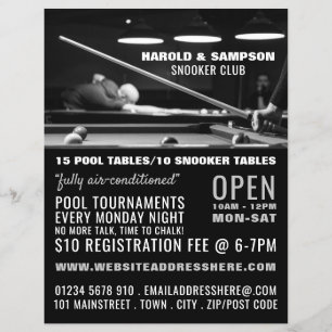 Snooker Club Portrait, Pool, Snooker Club Anzeige Flyer