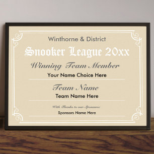 Snooker Competition Certificate Poster