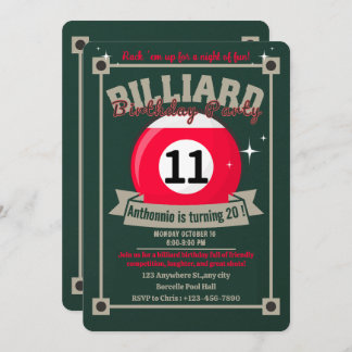 Snooker Invitation Pool Anniversaire Fête Billard