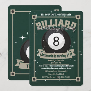 Snooker Invitation Pool Anniversaire Fête Billard 
