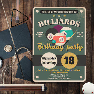 Snooker Pool Geburtstagsparty Einladung Billard
