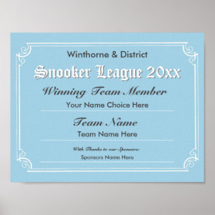 Snooker-Wettbewerbs-Zertifikat Poster