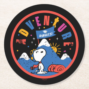 Snoopy Abenteuer Wartet Abschluss Berg Design Runder Pappuntersetzer