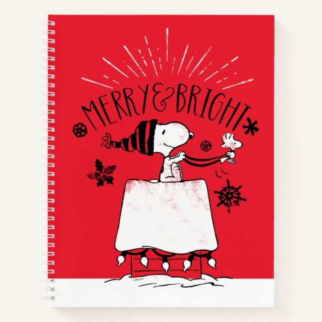 Snoopy and Woodstock - Merry & Bright Notizbuch (Vorderseite)