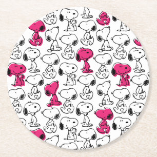 Snoopy Black & Magenta Pattern Runder Pappuntersetzer