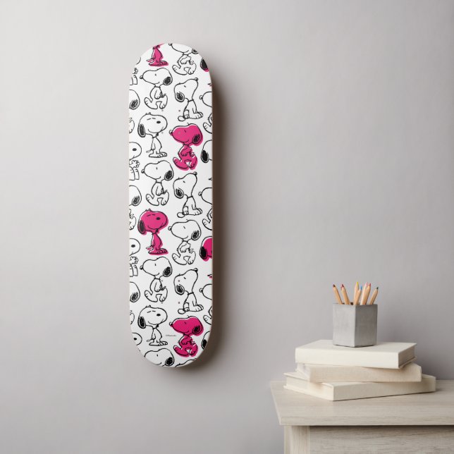 Snoopy Black & Magenta Pattern Skateboard (Wandkunst)