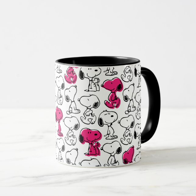 Snoopy Black & Magenta Pattern Tasse (VorderseiteRechts)