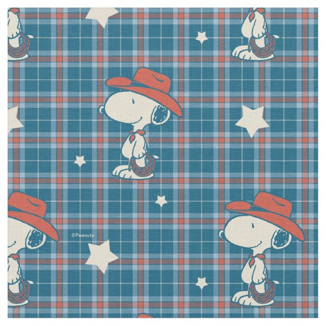 Snoopy Cowboy Kariert und Stern Stoff (Nahaufnahme)