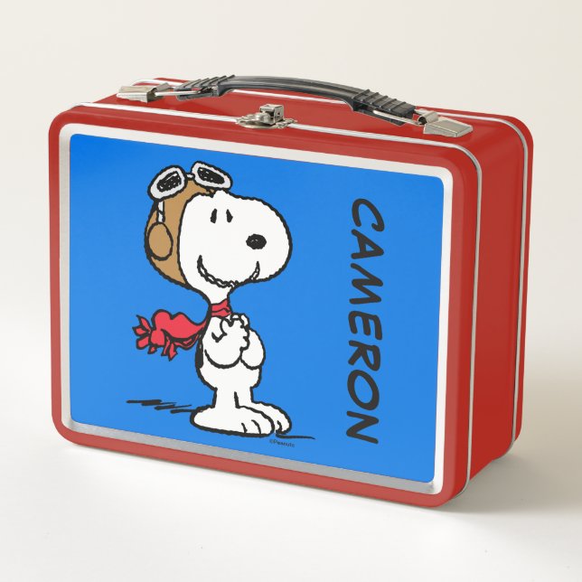Snoopy Das fliegende Ass | Füge Deinen Namen hinzu Metall Brotdose (Vorderseite)