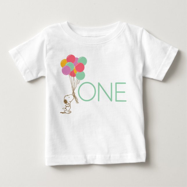 Snoopy et ballons 1er anniversaire Baby T-shirt (Devant)